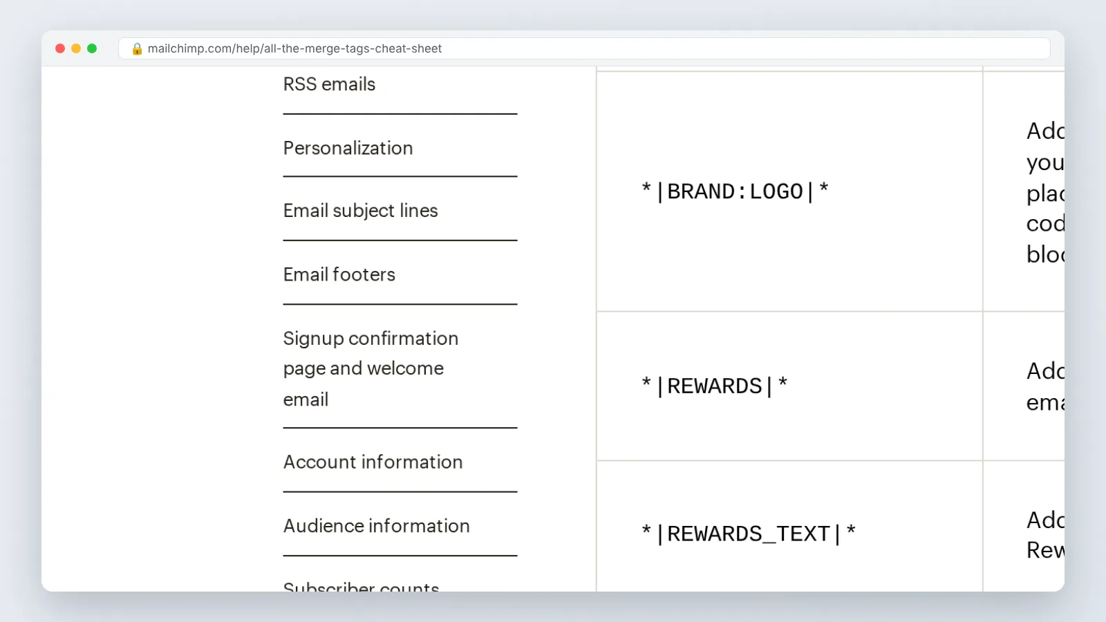 Mailchimp screen: Merge tags and audience segment settings inside the campaign builder