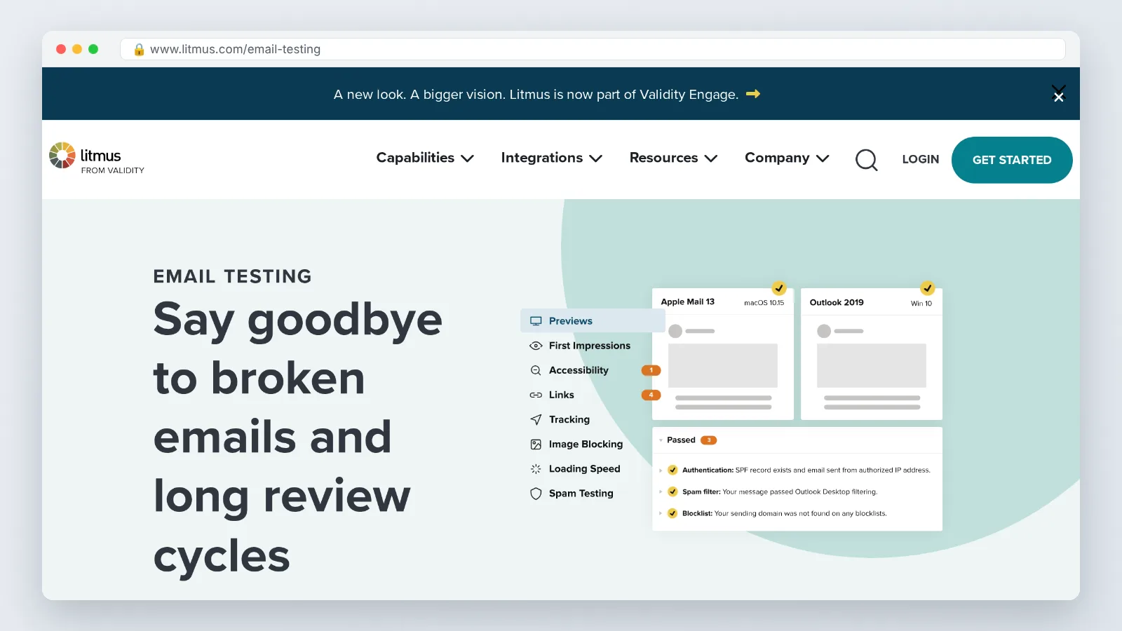 Litmus screen: The Email Previews screen showing renderings across Apple Mail, Gmail and Outlook